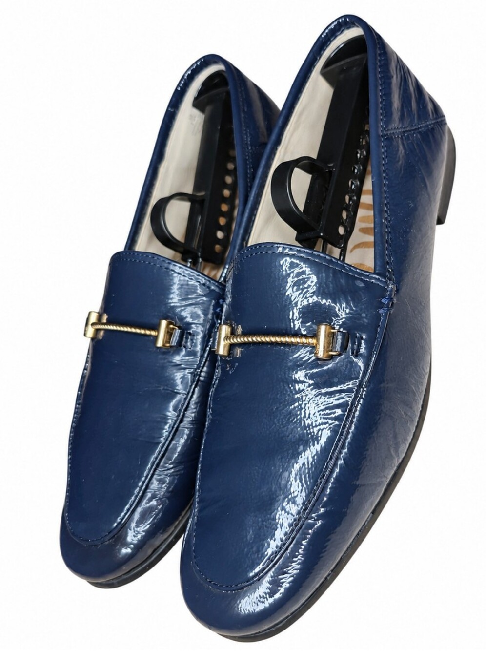 Sam Edelman Lior Loafers Womens 7.5 Navy Patent Leather Horsebit Preppy Flats